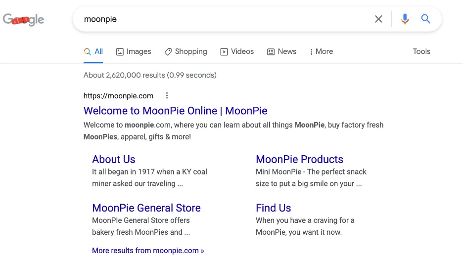 Скриншот из поиска по запросу [moonpie], Google, январь 2022 года.