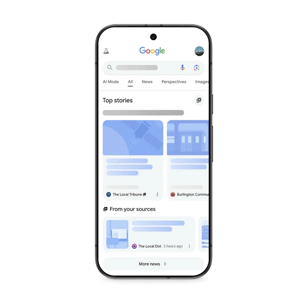 «Предпочтительные источники» для главных новостей Google